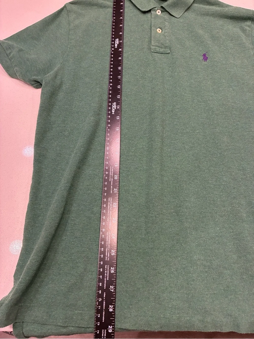 Ralph Lauren Green Polo with Purple Pony Emblem